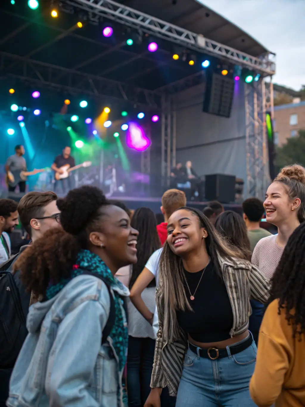 A vibrant, energetic photo of a crowd at an LME event, with people dancing and enjoying the music, emphasizing the lively atmosphere and community.